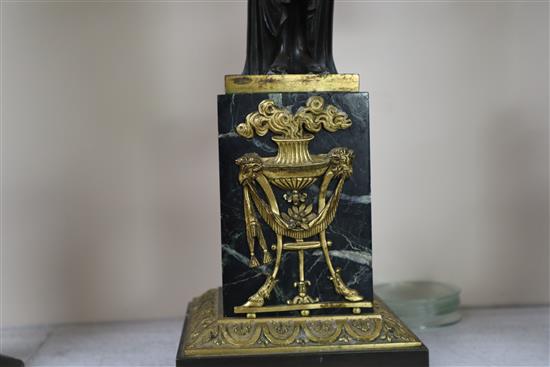 A pair of 19th century French classical revival bronze and ormolu candelabra, H.19in.